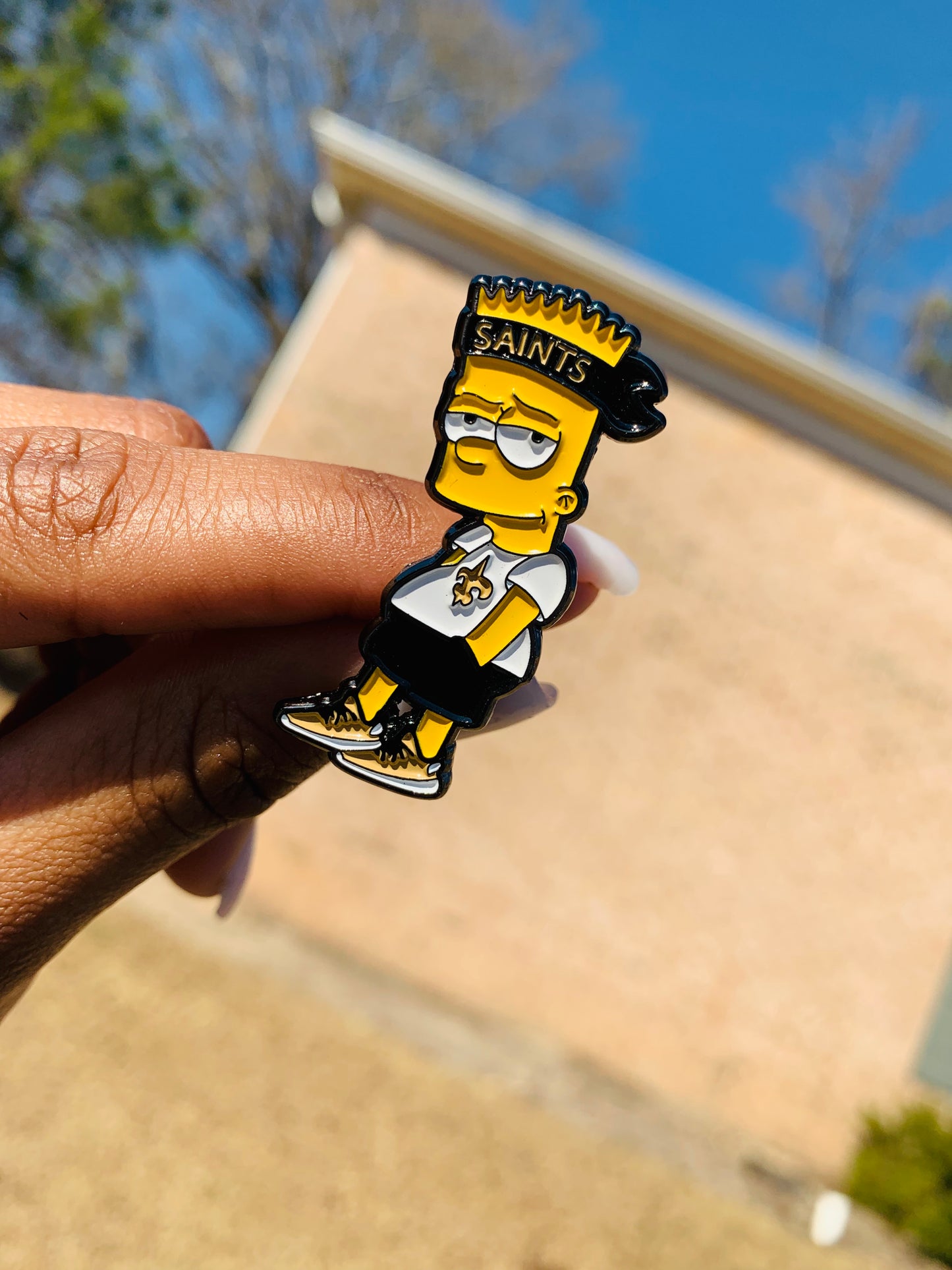 Bart Simpson Saints Enamel Pin – Streetwear Cartoon Collectible
