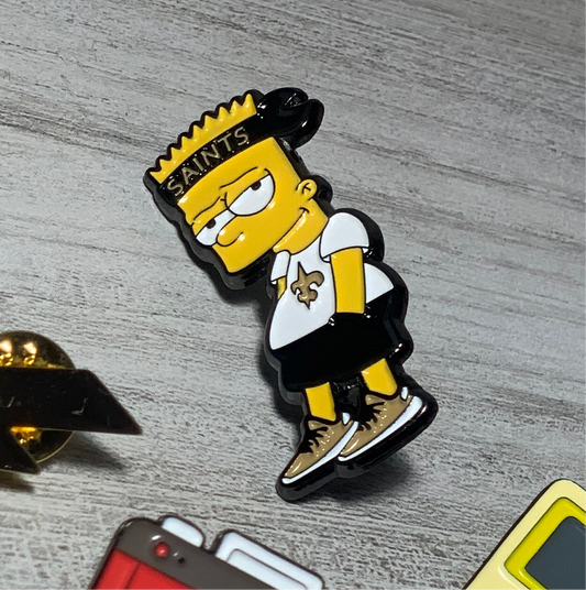 Bart Simpson Saints Enamel Pin – Streetwear Cartoon Collectible